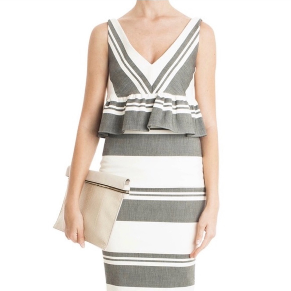 Elizabeth and James Grey and White Stripe & Chevron Skirt Set